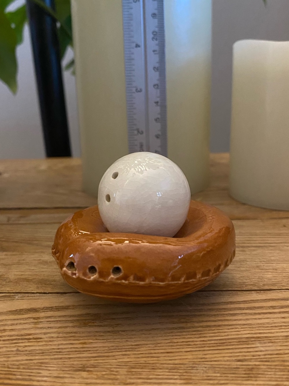 Vintage Ceramic Baseball Glove and Ball Salt Pepper Shaker Set Sports Decor
